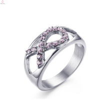 Venta al por mayor Rhinestone de acero inoxidable Pink Ribbon Lady Rings